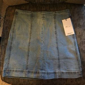 Paneled Light Wash Denim Skirt